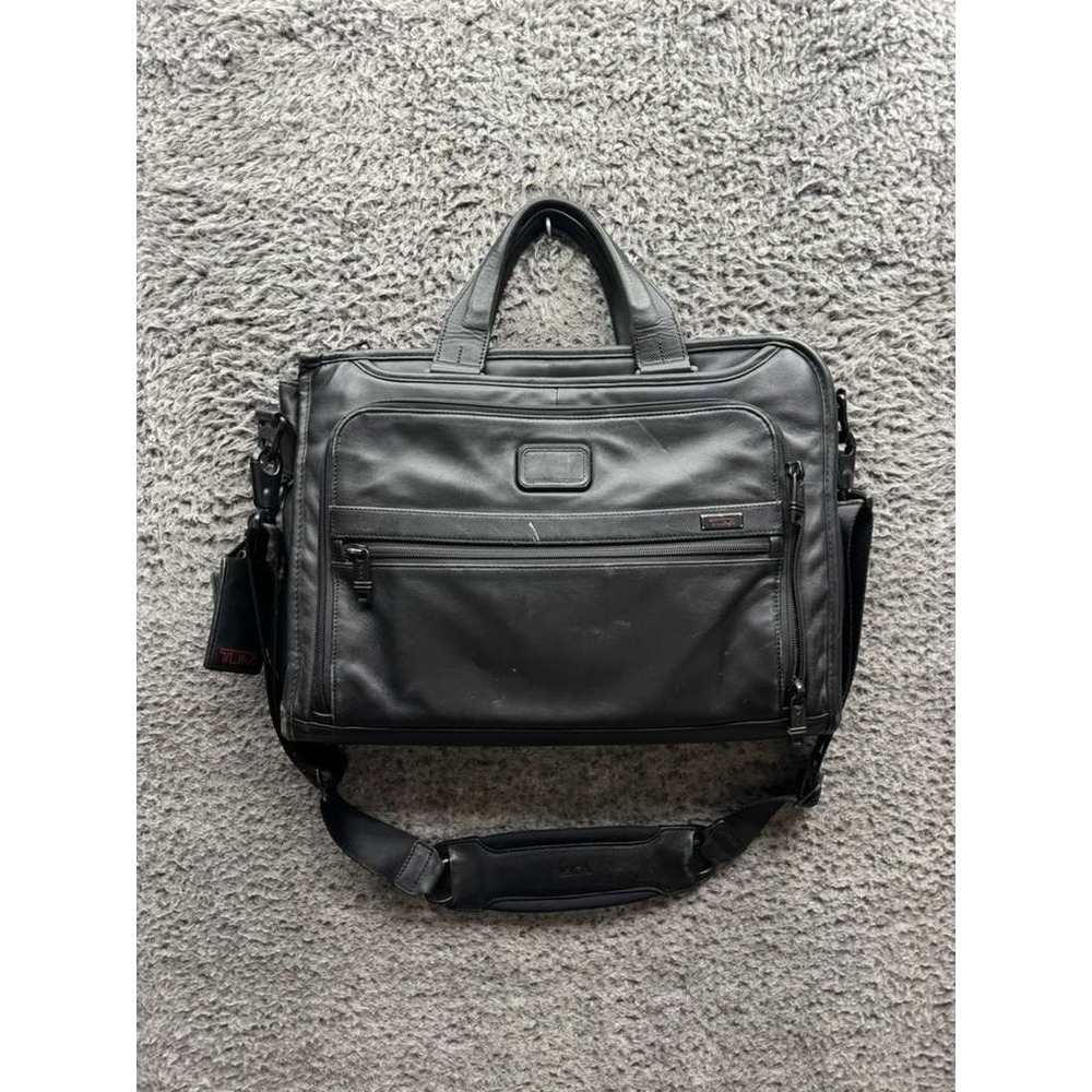 Tumi Men's Alpha Slim Deluxe Portfolio Leather Briefcase Messenger Bag Black